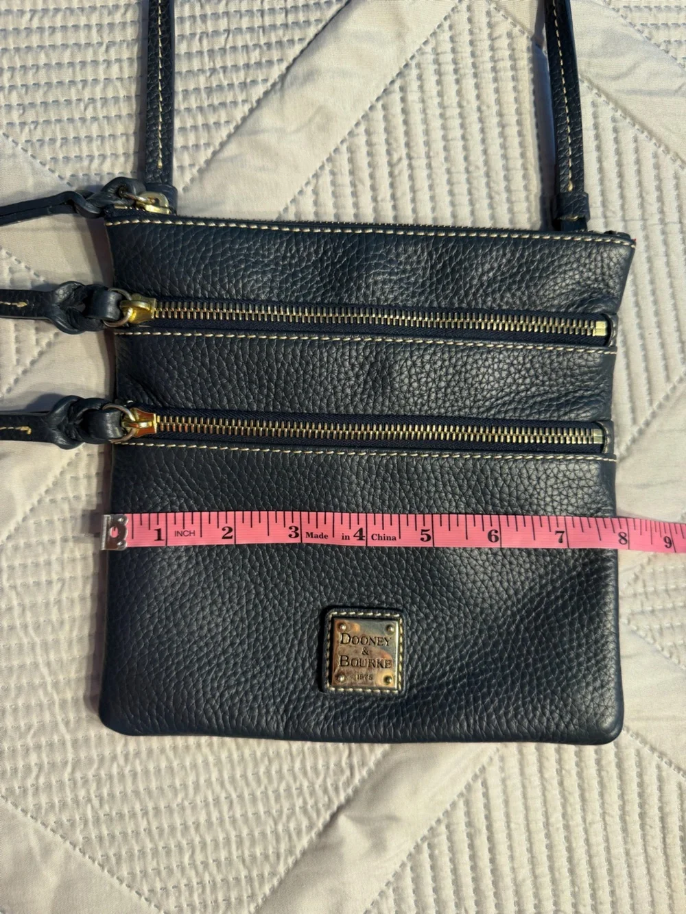Dooney & Bourke Small Black Crossbody Bag - Classic Leather w/3 Zip Pockets